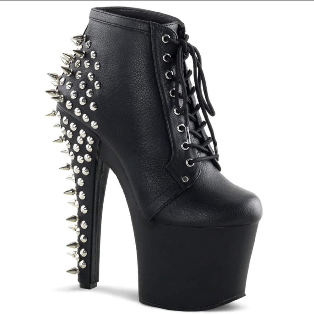 PLEASER MATTE BLACK PU SPIKED ANKLE BOOTS